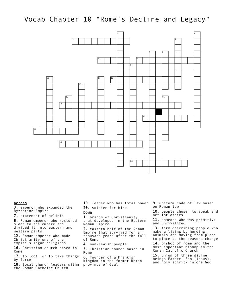 Vocab Chapter 10 Rome s Decline And Legacy Crossword WordMint