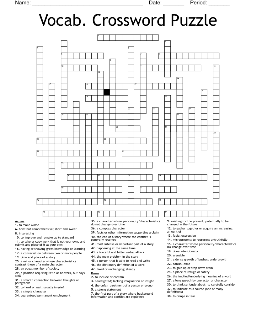Vocab Crossword Puzzle WordMint