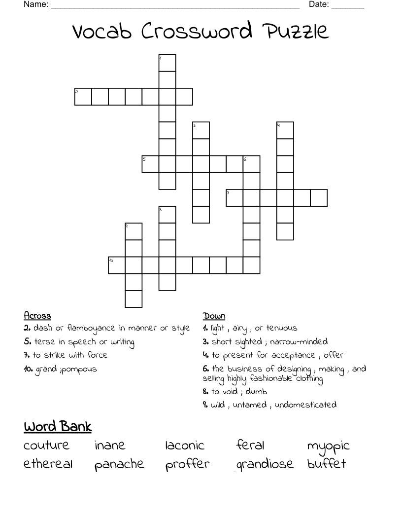 Vocab Crossword Puzzle WordMint