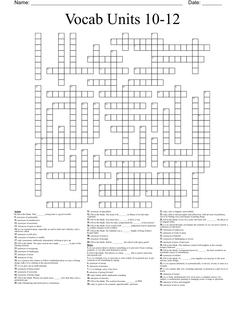 Vocab Units 10 12 Crossword WordMint
