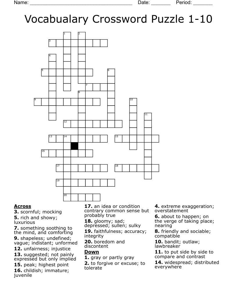 Vocabualary Crossword Puzzle 1 10 WordMint