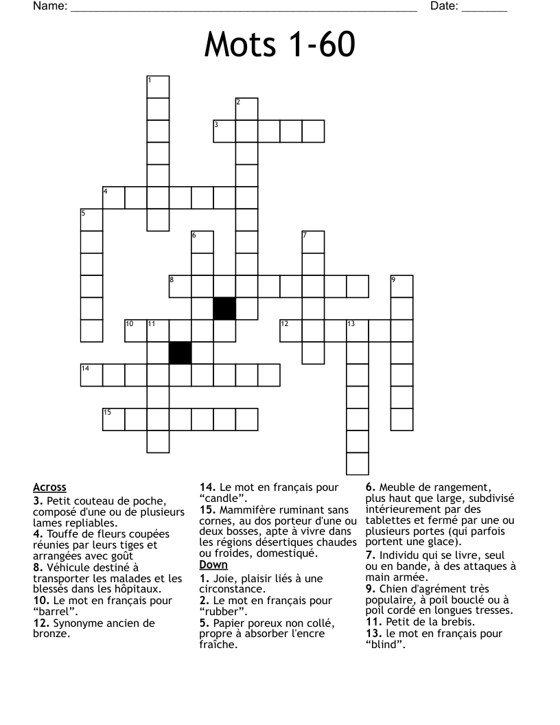Vocabulaire Programme Enrichi Crossword WordMint