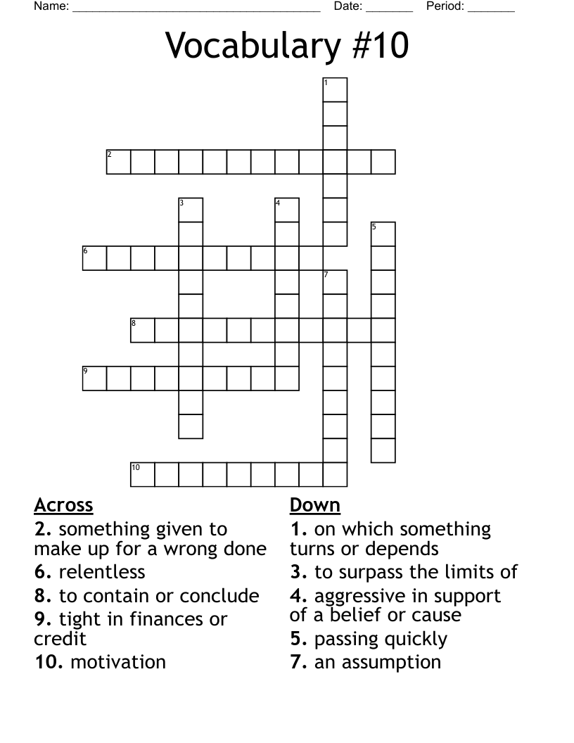 Vocabulary 10 Crossword WordMint