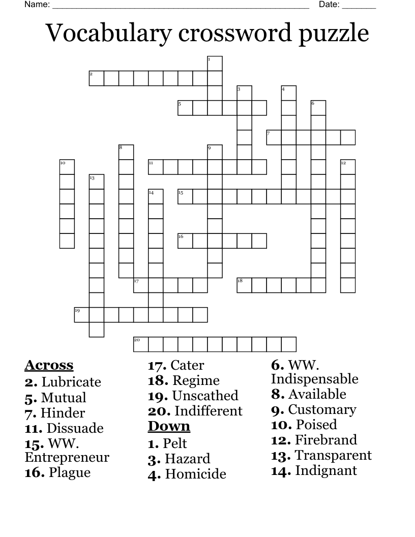 Vocabulary Crossword Puzzle WordMint Vocabulary Crossword Puzzle WordMint