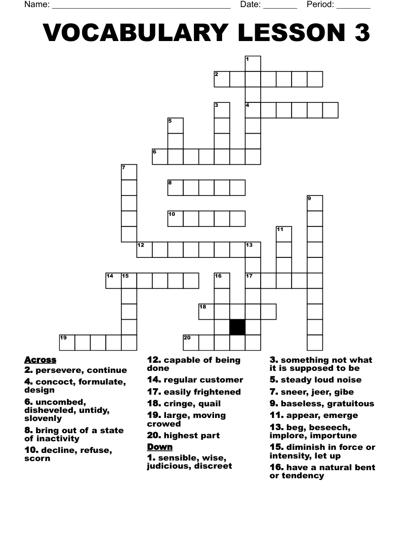 VOCABULARY LESSON 3 Crossword WordMint VOCABULARY LESSON 3 Crossword WordMint