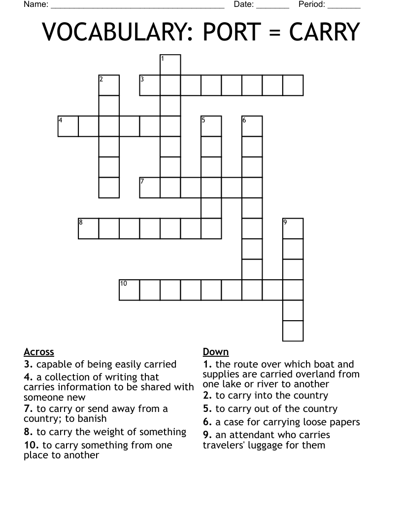 VOCABULARY PORT CARRY Crossword WordMint