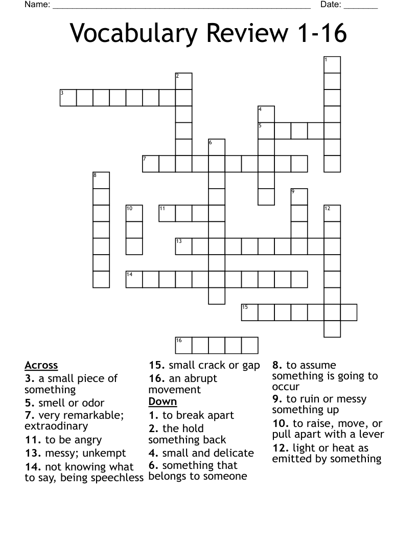 Vocabulary Review 1 16 Crossword WordMint