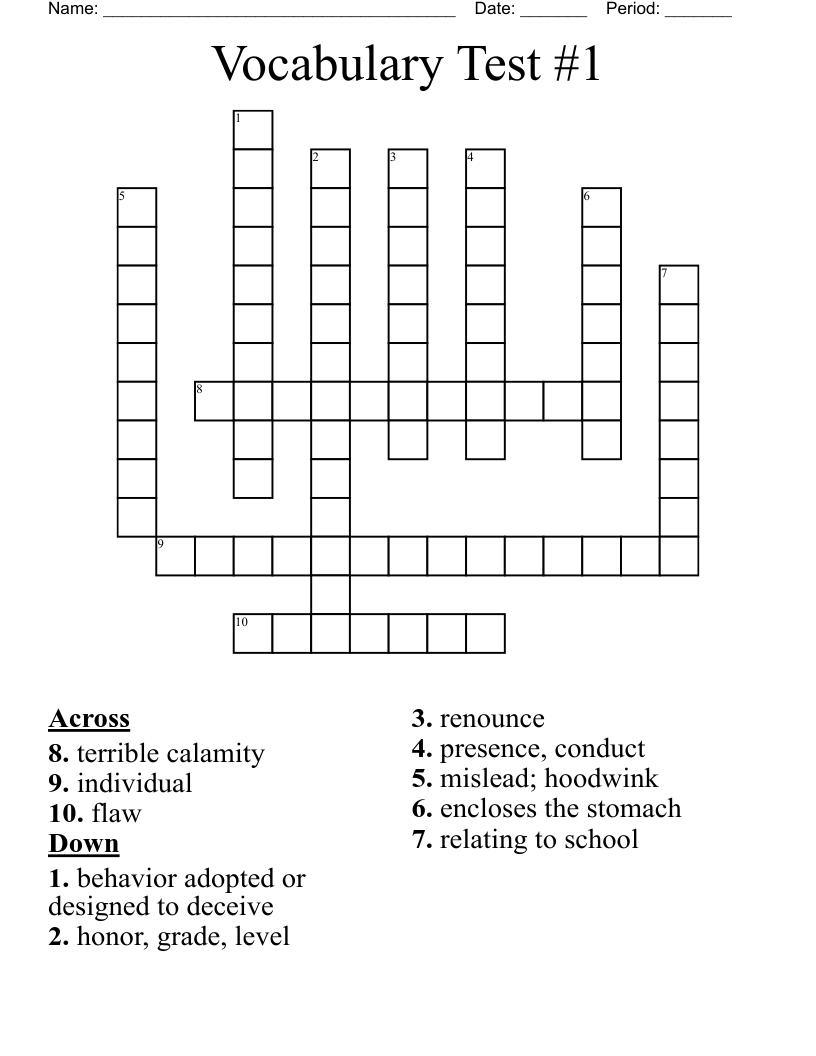 Vocabulary Test 1 Crossword WordMint Vocabulary Test 1 Crossword WordMint