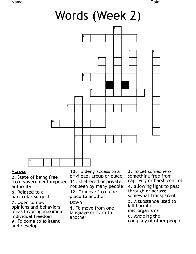 Vocabulary Week 2 Crossword WordMint