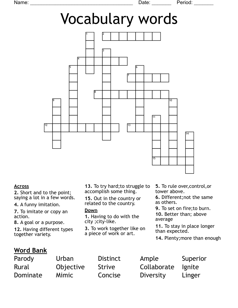 Vocabulary Words Crossword WordMint Vocabulary Words Crossword WordMint