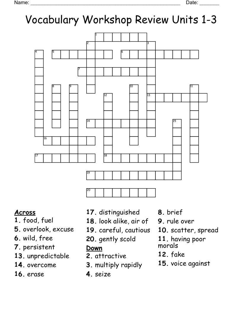 Vocabulary Workshop Review Units 1 3 Crossword WordMint