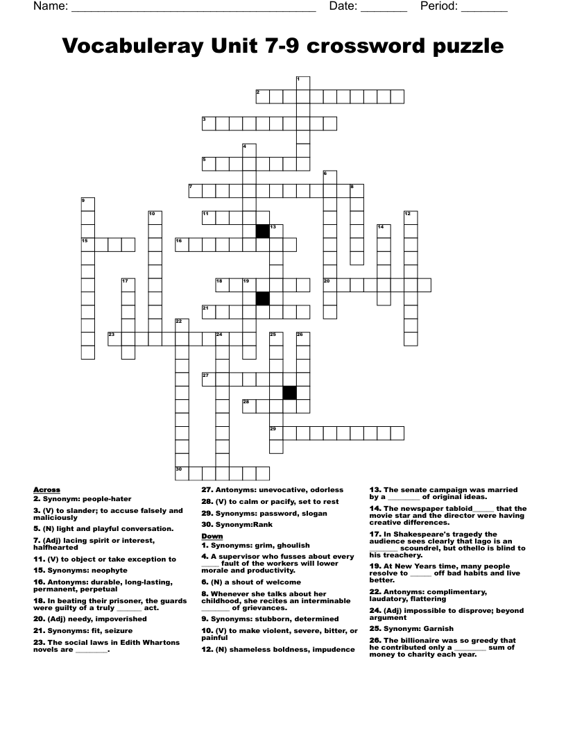 Vocabuleray Unit 7 9 Crossword Puzzle WordMint