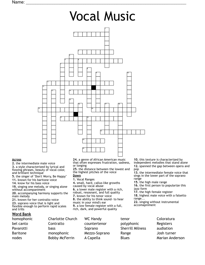 Vocal Music Crossword WordMint Vocal Music Crossword WordMint