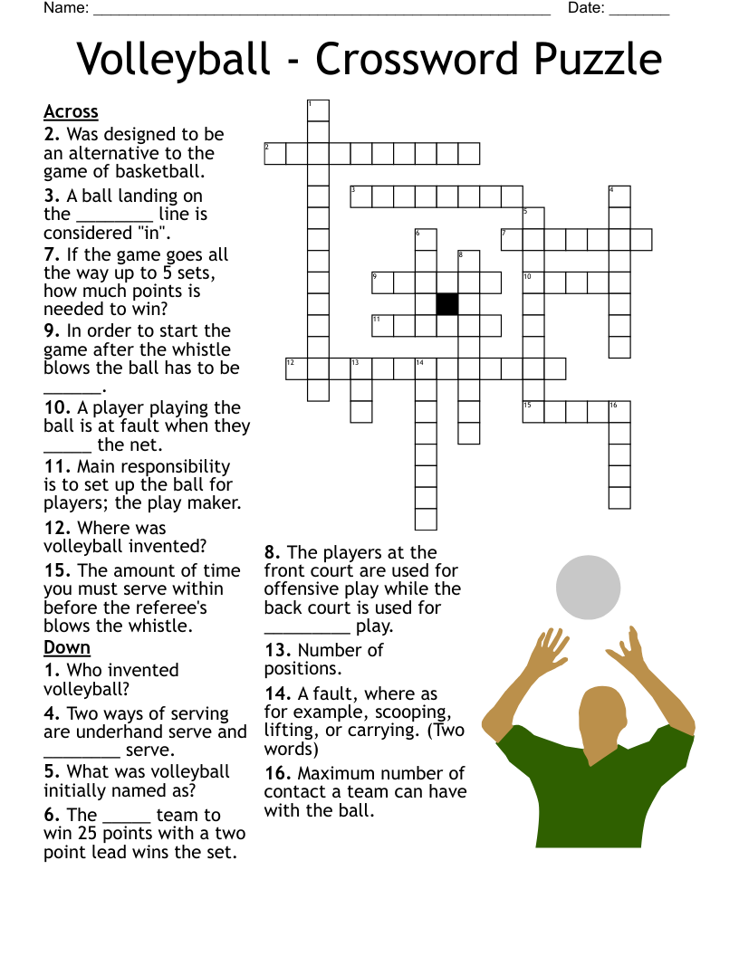 Volleyball Crossword Puzzle WordMint