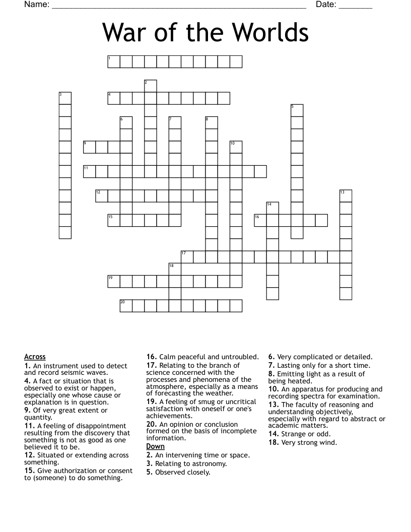 War Of The Worlds Crossword WordMint
