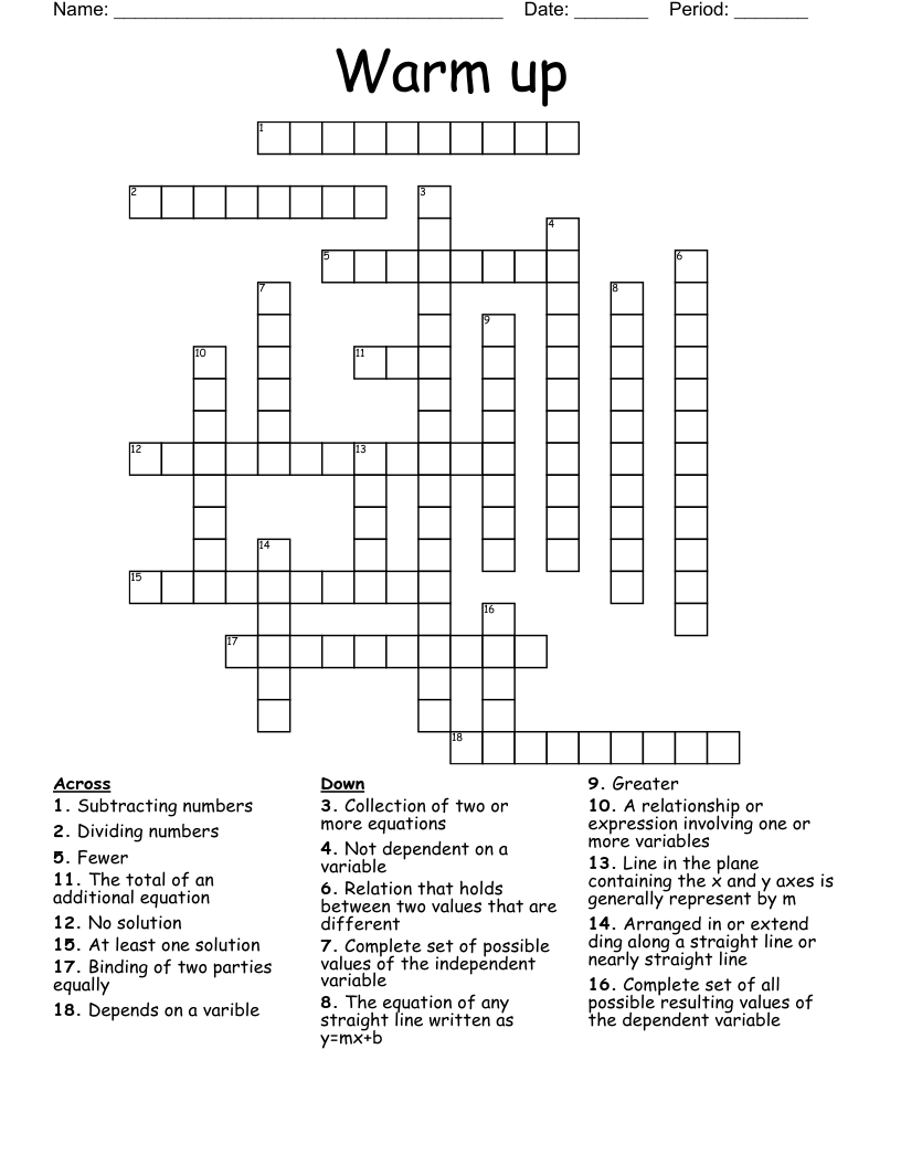 Warm Up Crossword WordMint