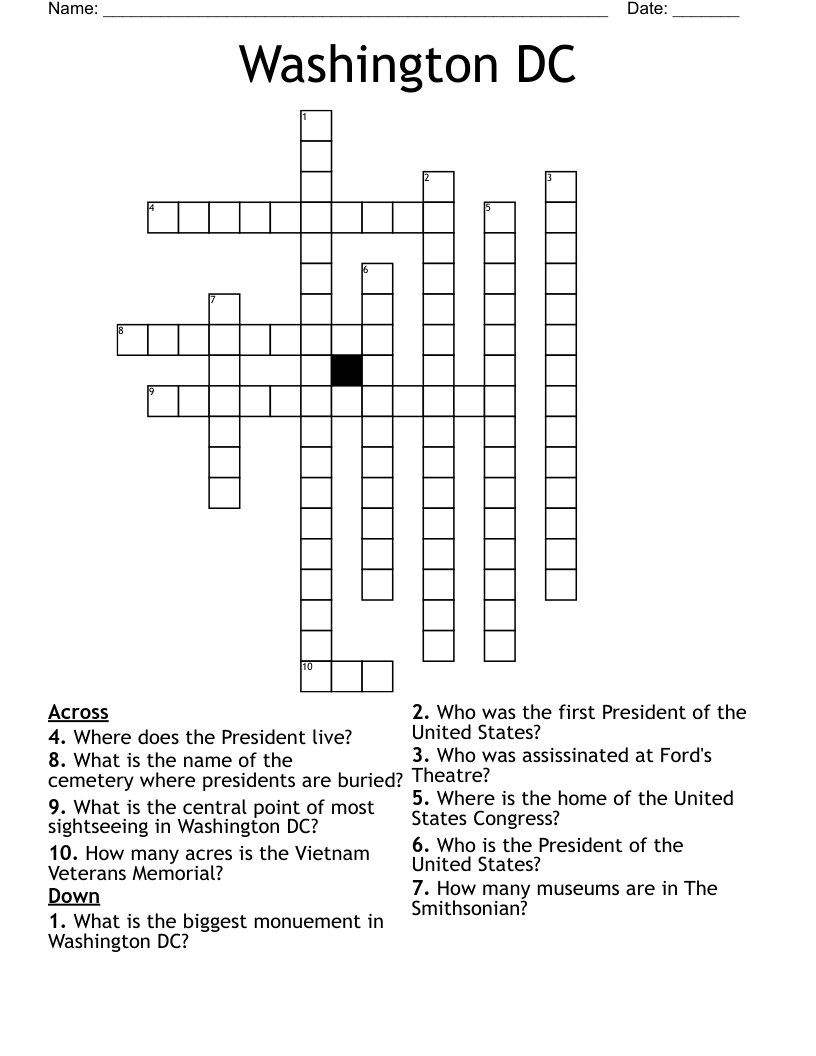 Washington DC Crossword WordMint Washington DC Crossword WordMint