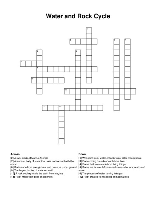 Water And Rock Cycle Crossword Puzzle