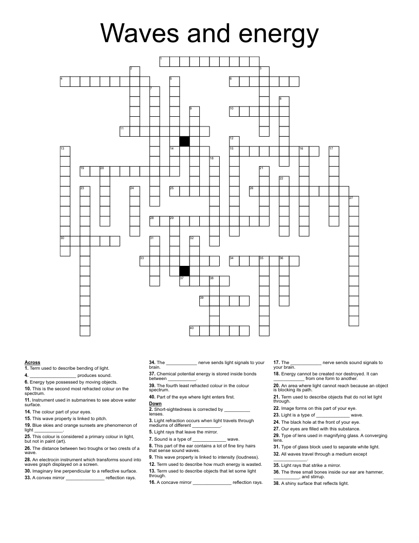 Waves And Energy Crossword WordMint