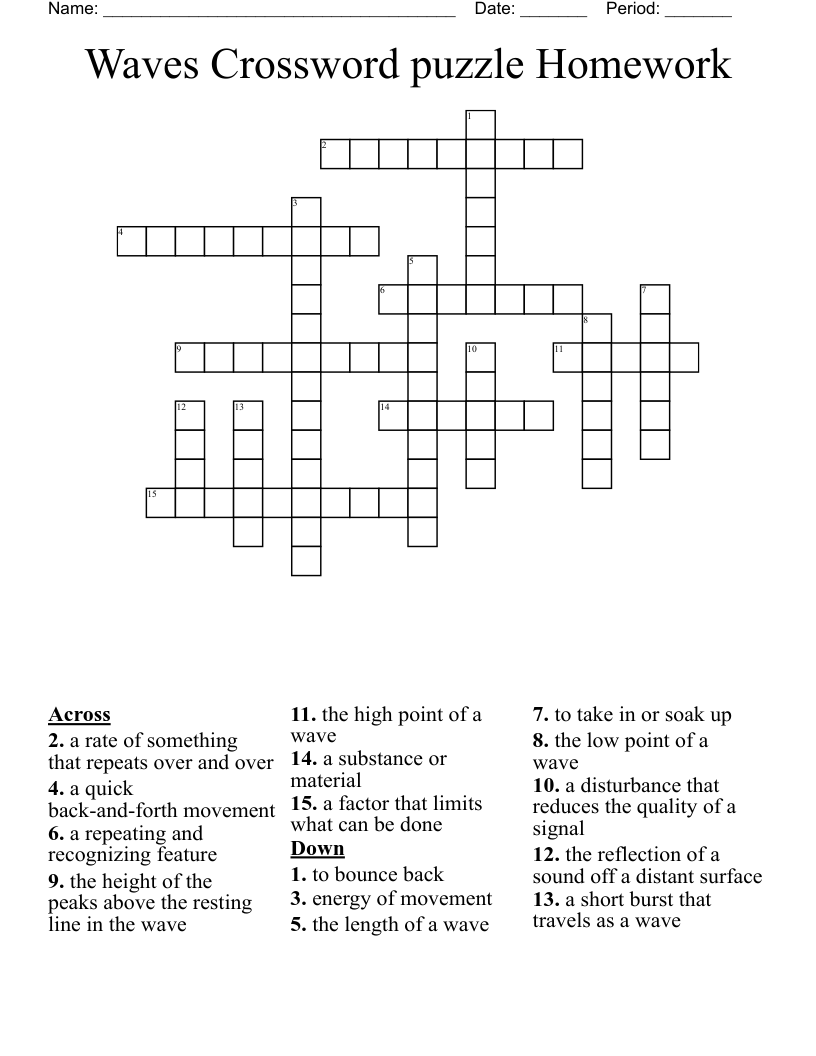 Waves Crossword Puzzle Homework WordMint