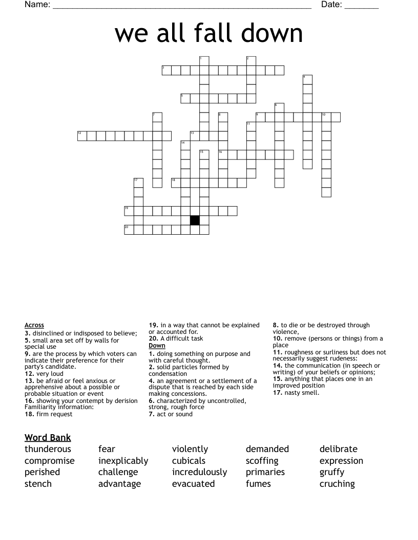 We All Fall Down Crossword WordMint
