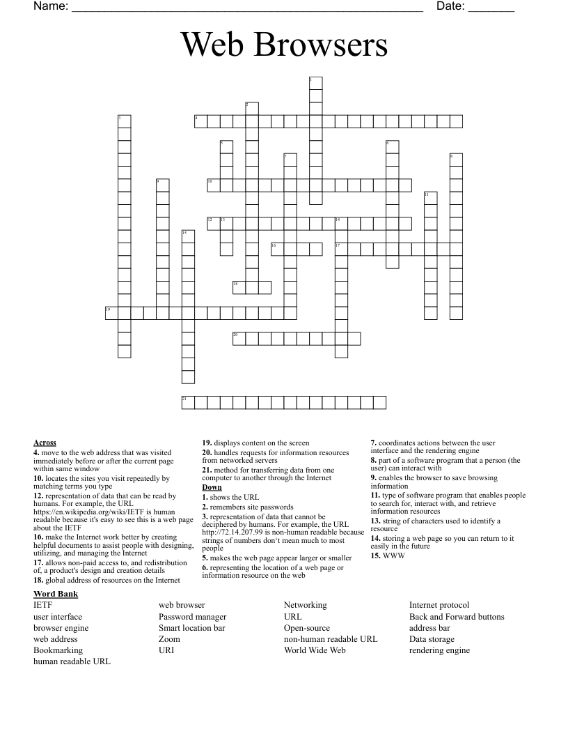 Web Browsers Crossword WordMint