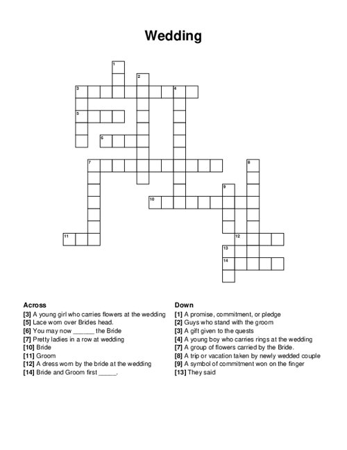 Wedding Crossword Puzzle Wedding Crossword Puzzle
