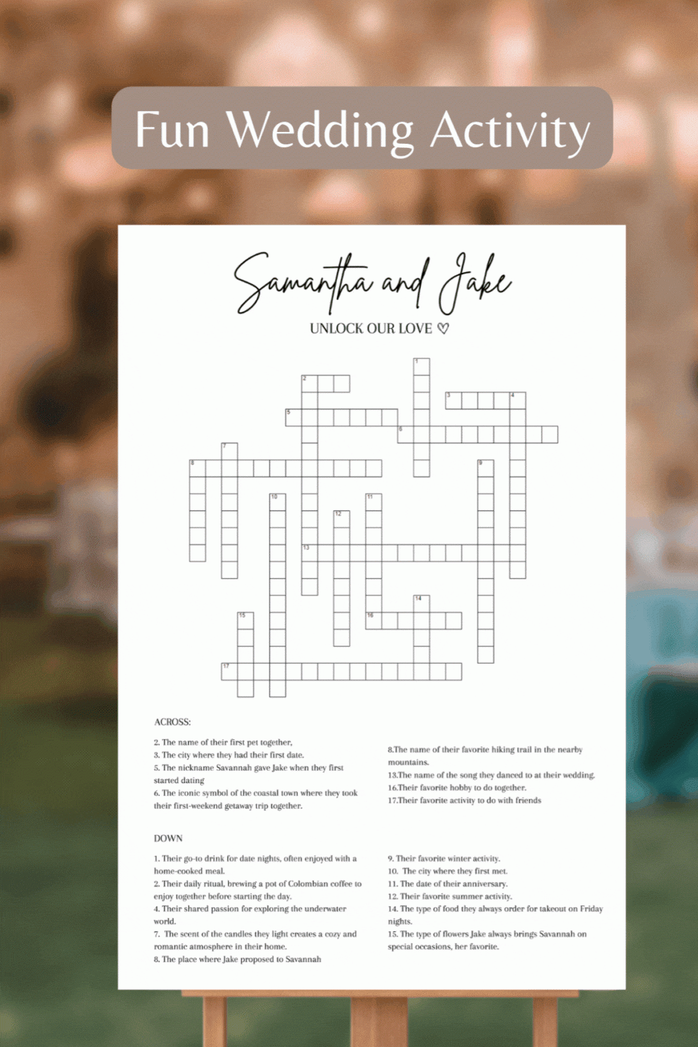 wedding crossword puzzle questions