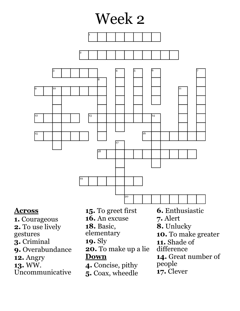 Week 2 Crossword WordMint Week 2 Crossword WordMint