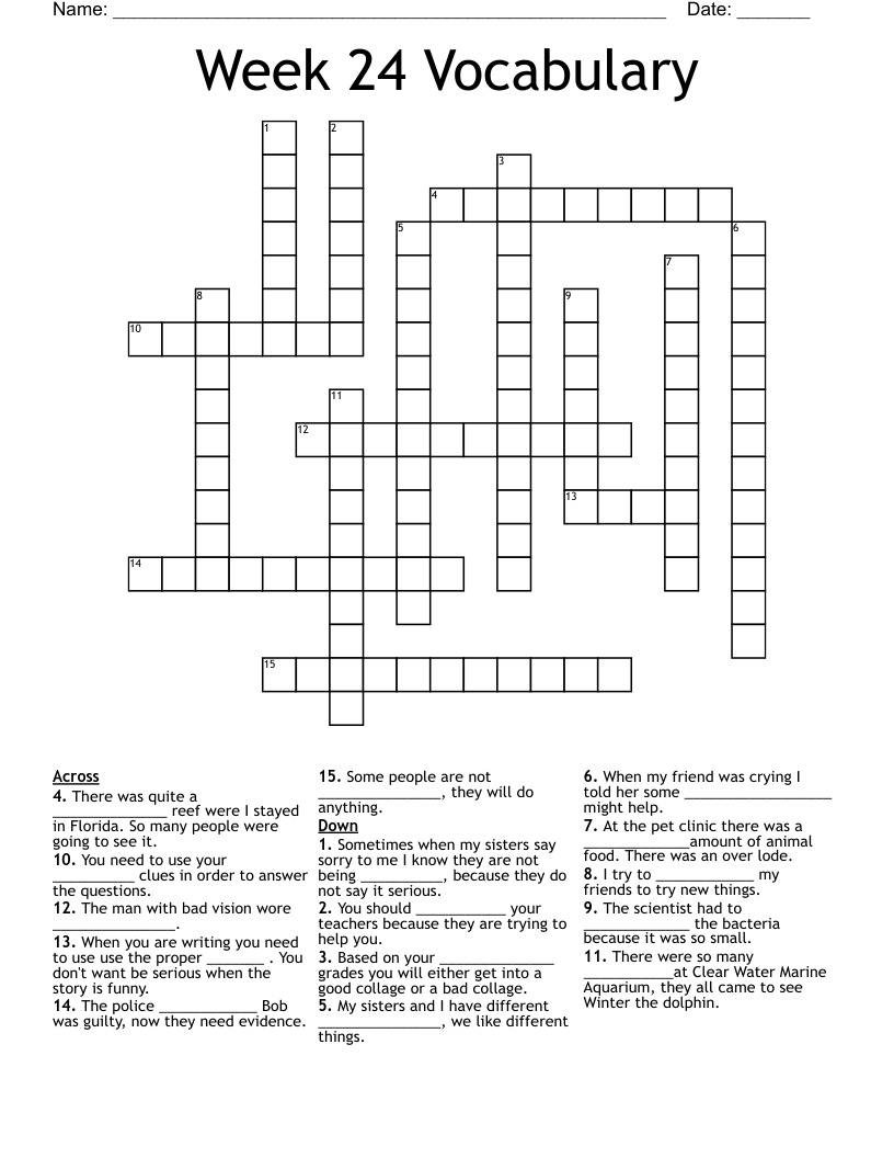 Week 24 Vocabulary Crossword Puzzle WordMint