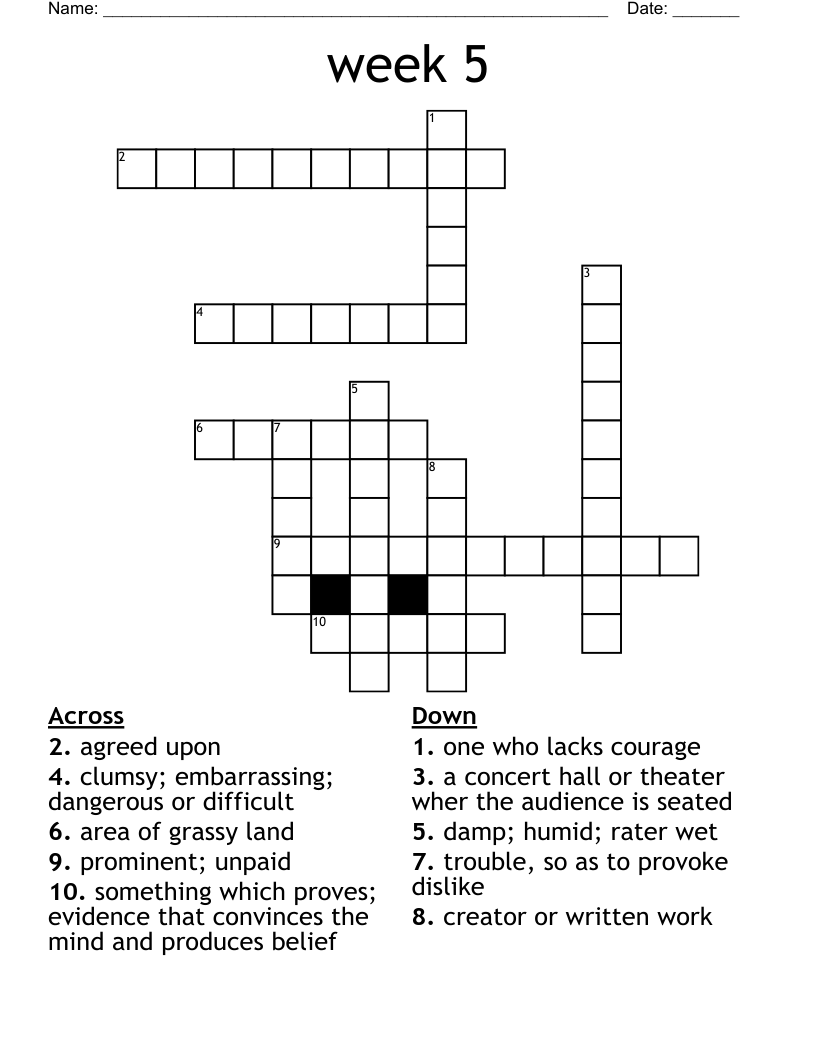 Week 5 Crossword WordMint Week 5 Crossword WordMint
