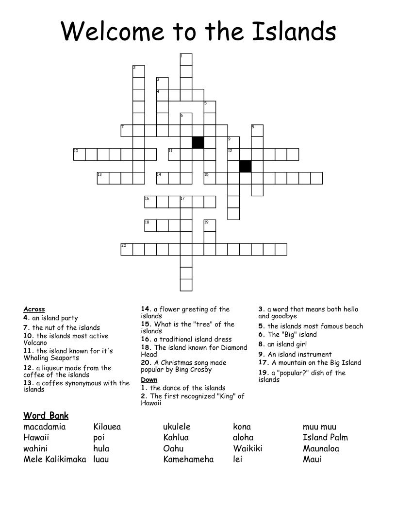 Welcome To The Islands Crossword WordMint