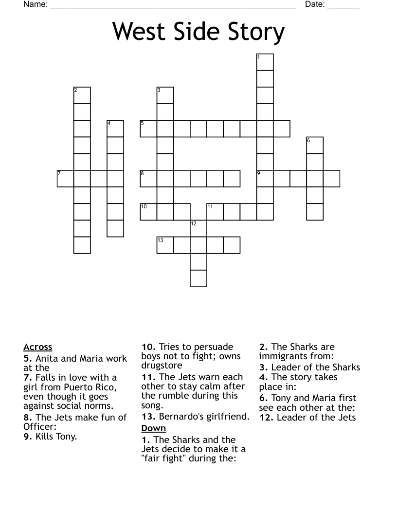 West Side Story Crossword WordMint West Side Story Crossword WordMint