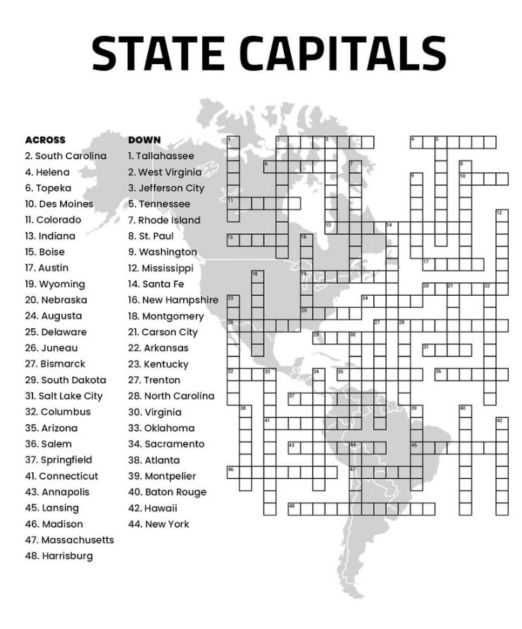 West Virginia State Capital Crossword Puzzle