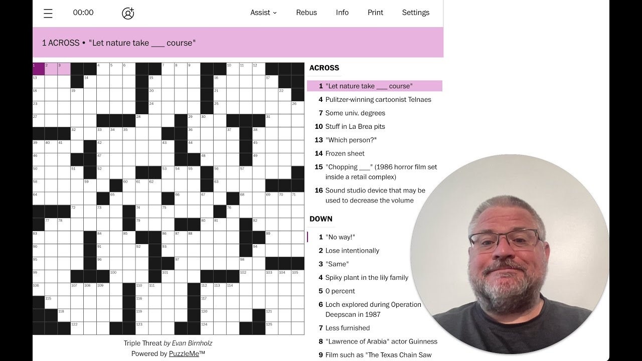 When The Deep Purple Falls Washington Post Sunday Crossword By Evan Birnholz YouTube