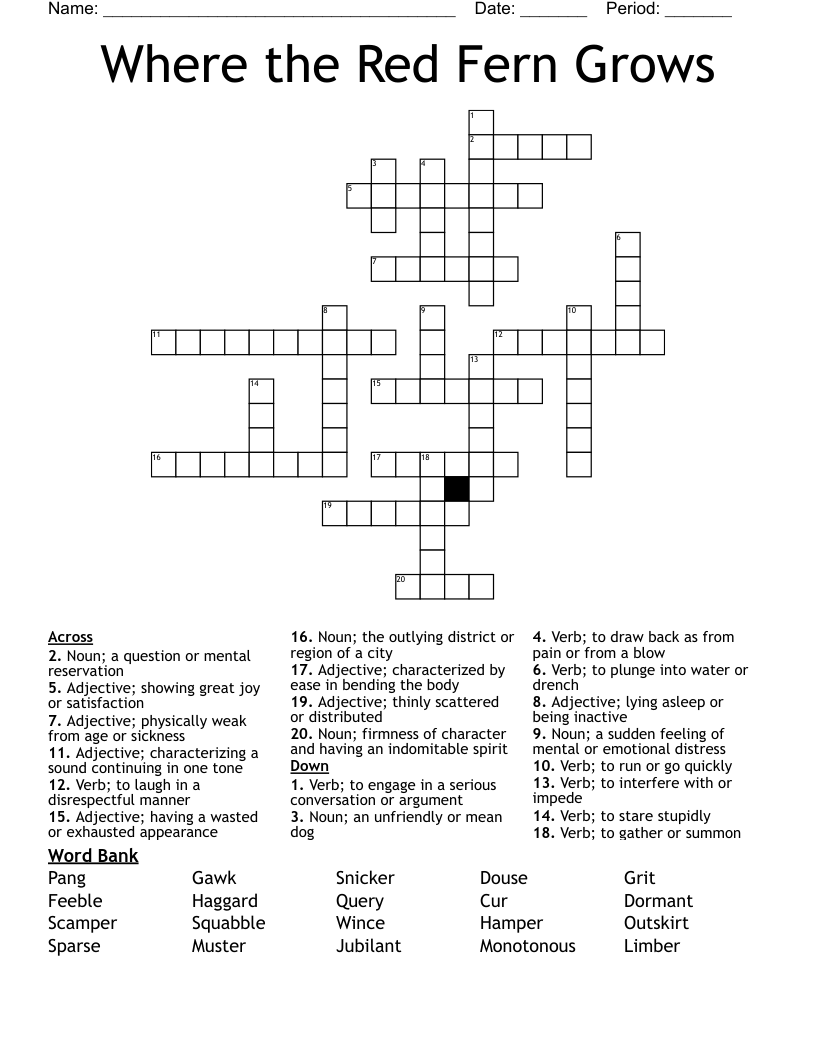 Where The Red Fern Grows Crossword WordMint Where The Red Fern Grows Crossword WordMint