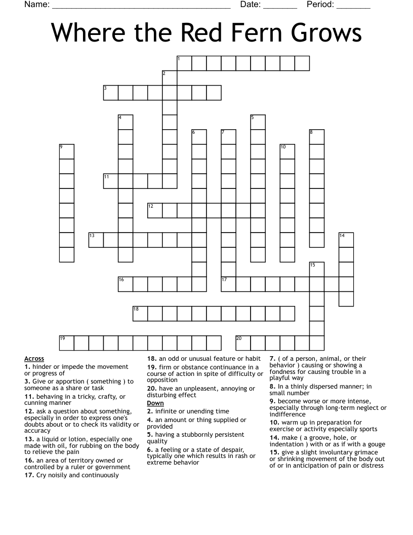 Where The Red Fern Grows Crossword WordMint Where The Red Fern Grows Crossword WordMint