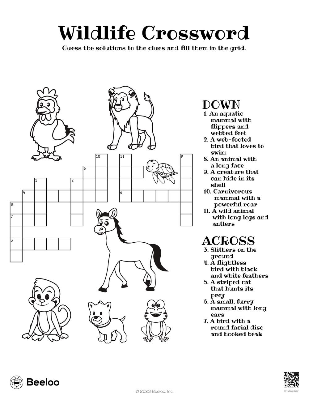 Wildlife Crossword Beeloo Printable Crafts And Activities For Kids