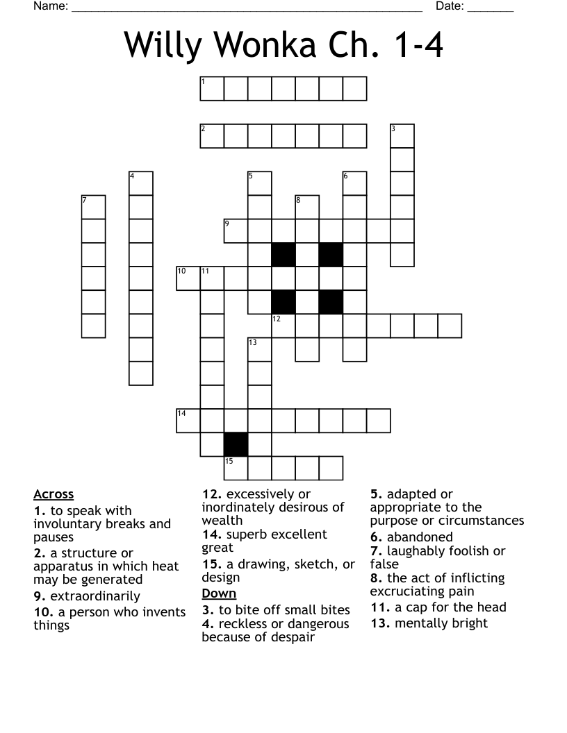 Willy Wonka Ch 1 4 Crossword WordMint