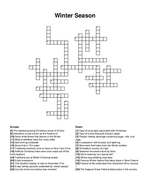 winter crossword puzzle winter crossword puzzle