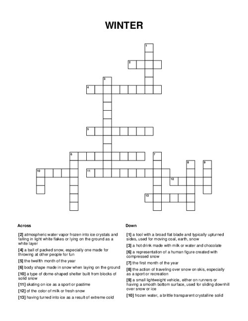 WINTER Crossword Puzzle WINTER Crossword Puzzle