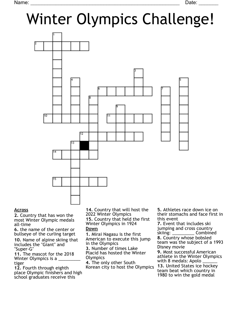 Winter Olympics Challenge Crossword WordMint
