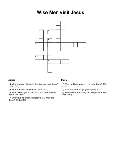 Wise Men Visit Jesus Crossword Puzzle