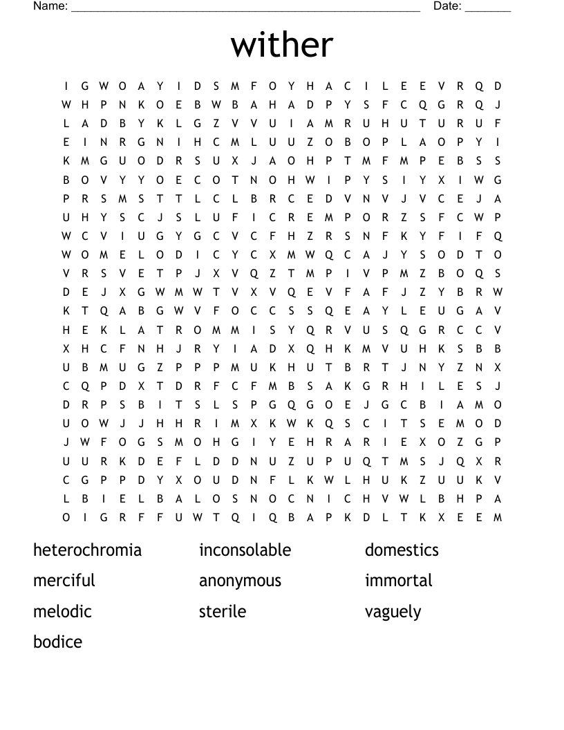 Wither Word Search WordMint