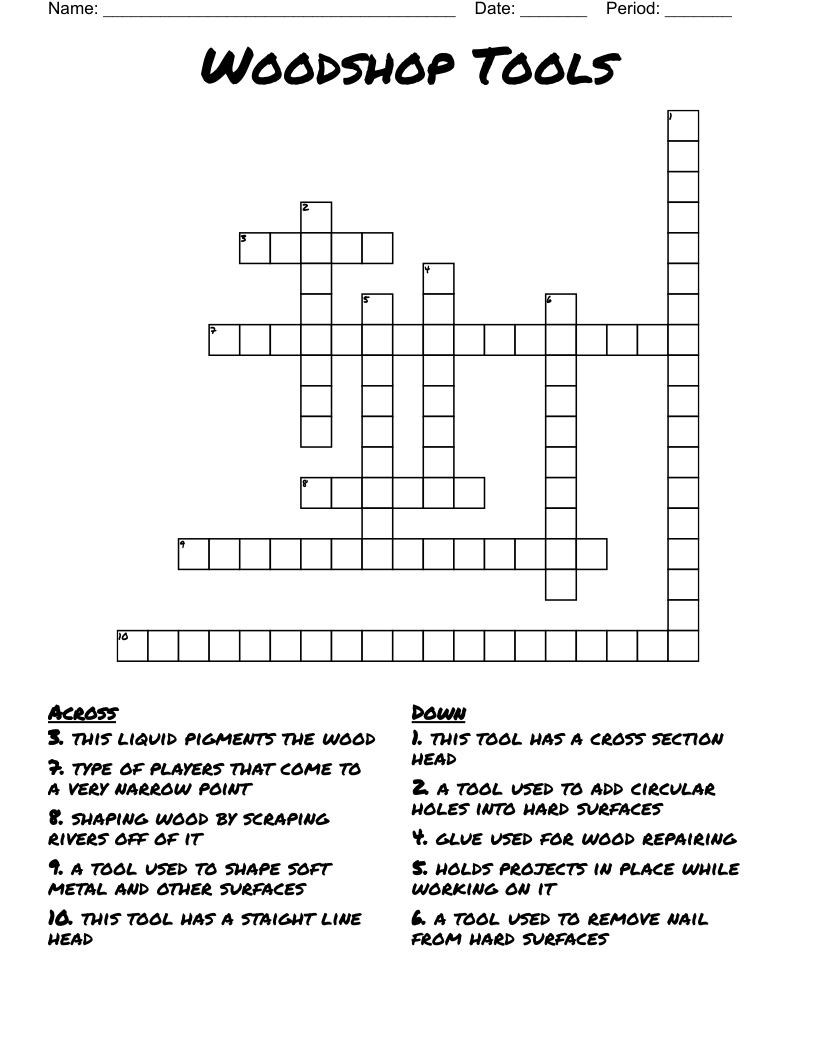 Woodshop Tools Crossword WordMint Woodshop Tools Crossword WordMint