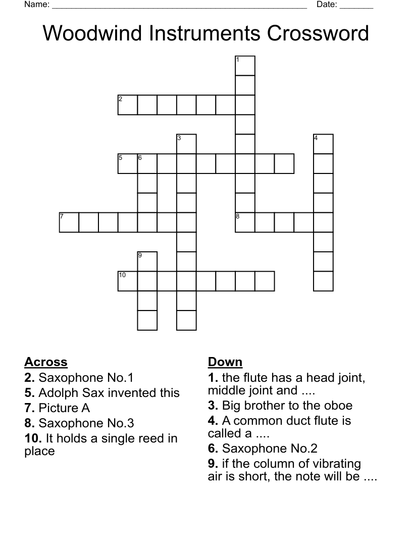 Woodwind Instruments Crossword WordMint Woodwind Instruments Crossword WordMint