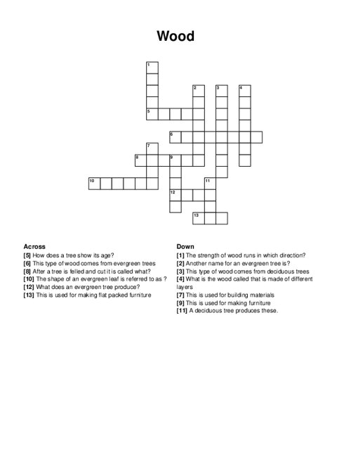 Woodworking Crossword Puzzle