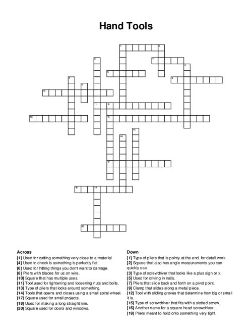 Woodworking Crossword Puzzle