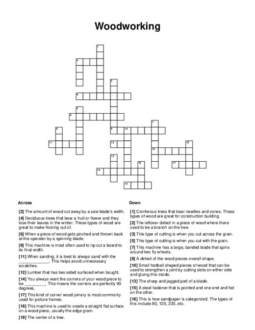 Woodworking Crossword Puzzle