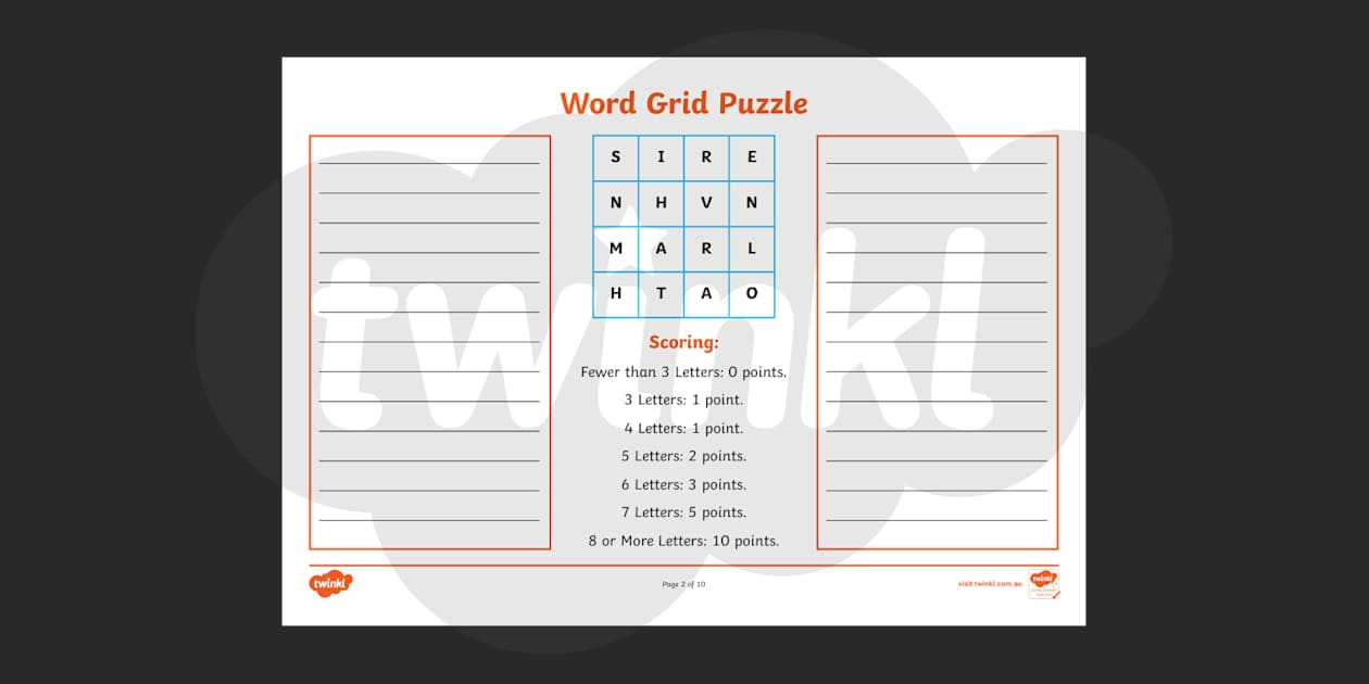 Word Grid Puzzle Worksheets Yr 5 6